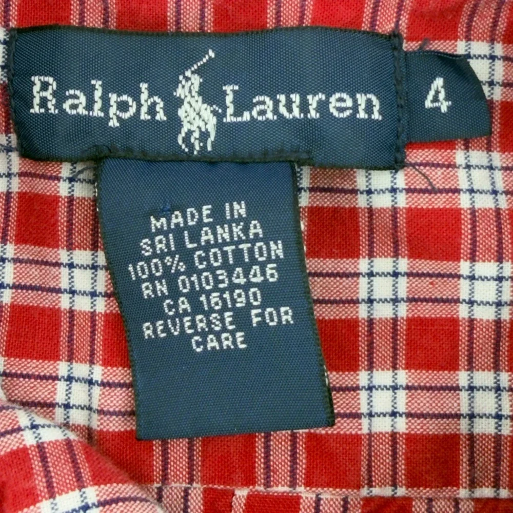 Ralph Lauren Kids Plaid Short Sleeve Button Up‎ Shirt Red White Blue Size 4